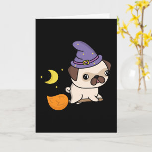 Tarjeta de felicitación de bruja Pug (en blanco)