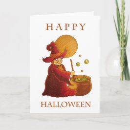 Tarjeta de felicitación de bruja y caldero