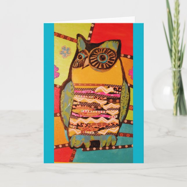 Tarjeta de felicitación de búho colorida y ligera (Anverso)