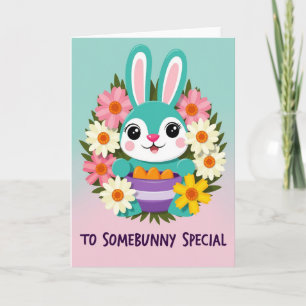Tarjeta de Felicitación de Bunny y Flores