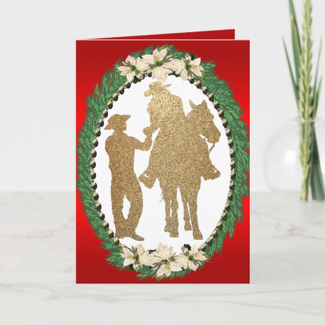 Tarjeta de felicitación de caballos Cowboy Cowgirl (Anverso)