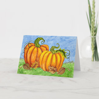 Tarjeta de felicitación de calabazas y hojas que c