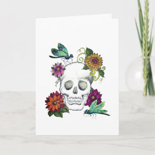 Tarjeta de felicitación de calavera y flores