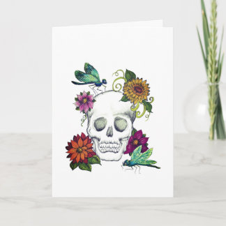 Tarjeta de felicitación de calavera y flores