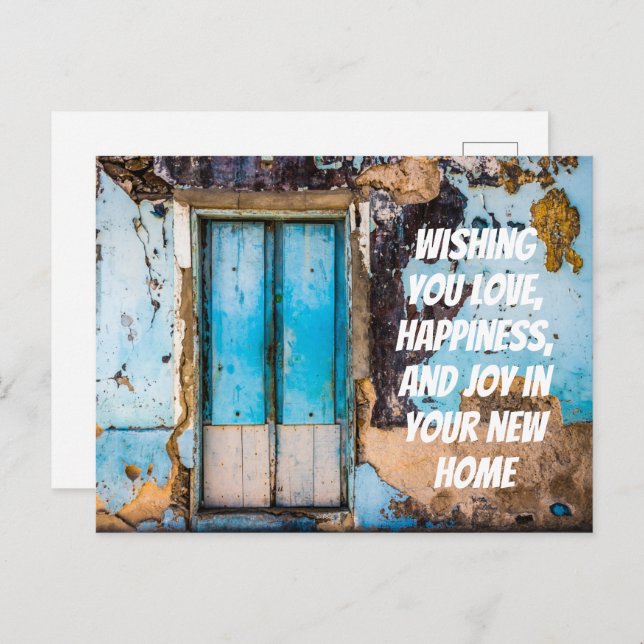 Tarjeta de felicitación de casa nueva con pared y  (Anverso / Reverso)