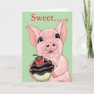 Tarjeta de Felicitación de Cerdito Cupcake Dulce e