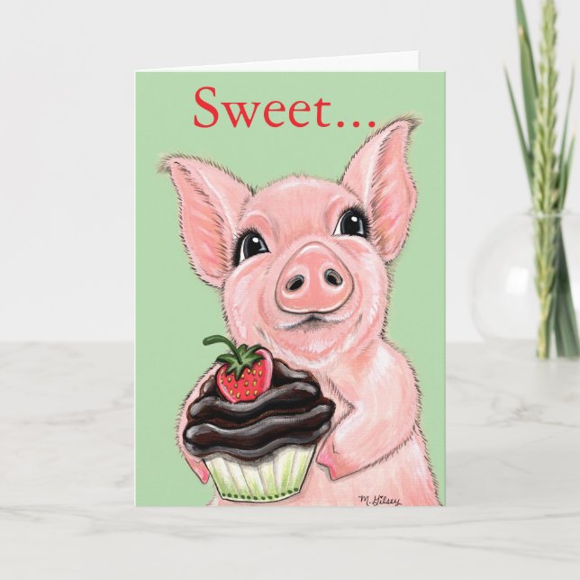 Tarjeta de Felicitación de Cerdito Cupcake Dulce e (Anverso)