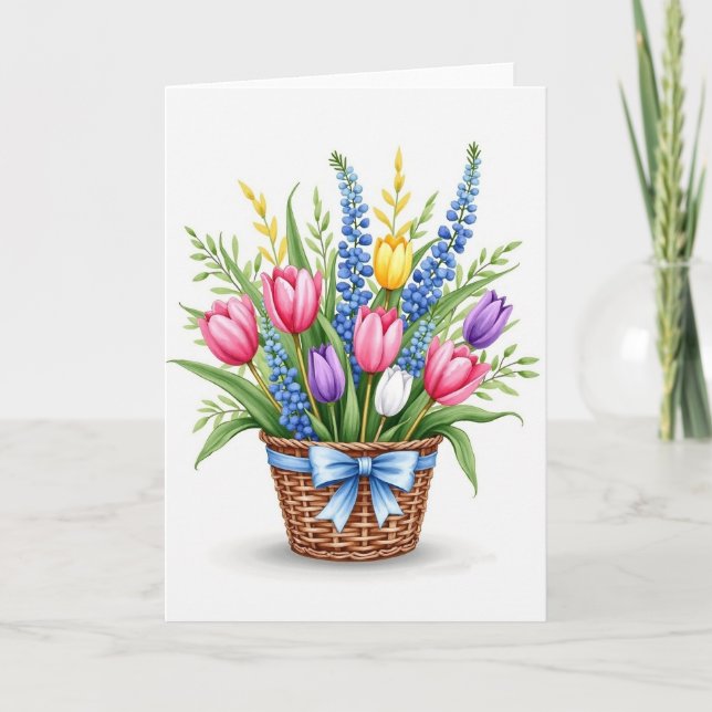 Tarjeta de felicitación de cesta de flores de prim (Anverso)