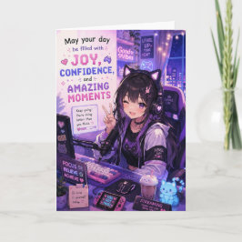 Tarjeta de Felicitación de Chica Anime Gamer | Kaw