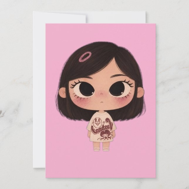 Tarjeta de Felicitación de Chica Chibi Adorable (Anverso)