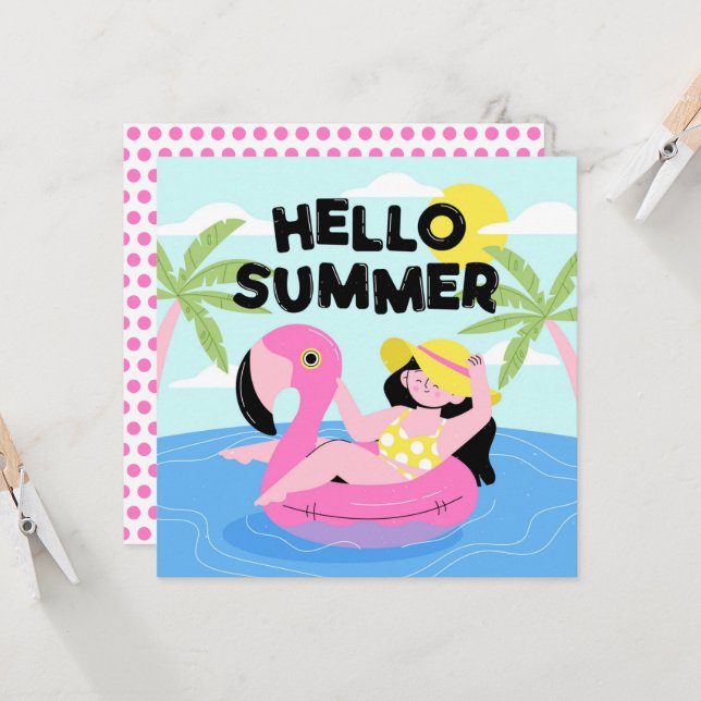 Tarjeta de felicitación de chica de playa de veran (Anverso/Reverso In Situ)