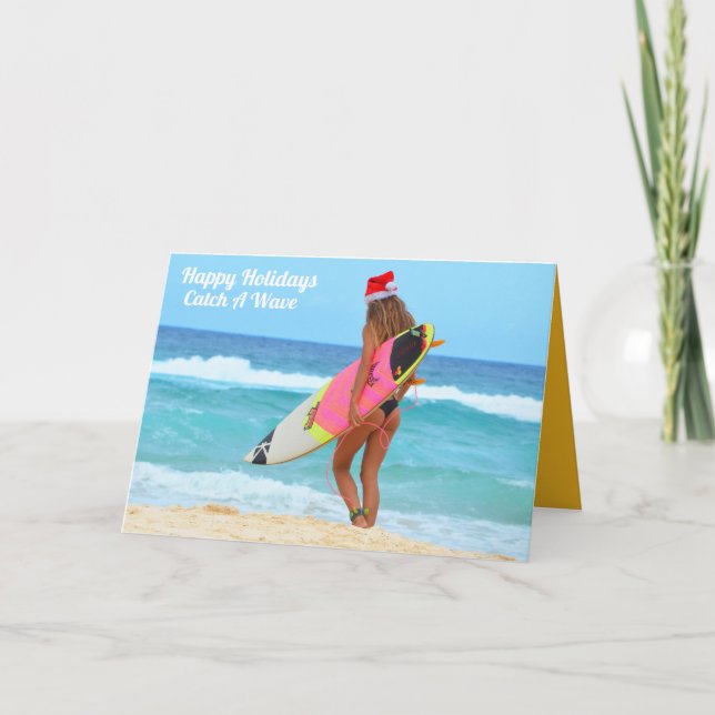 Tarjeta de Felicitación de Chica Surfista para las (Anverso)