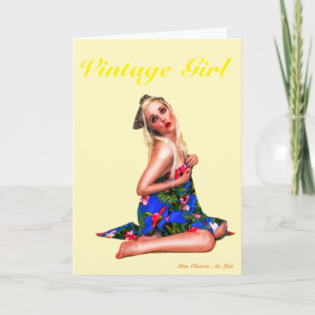 Tarjeta de Felicitación de Chica Vintage Linda Chi (Anverso)