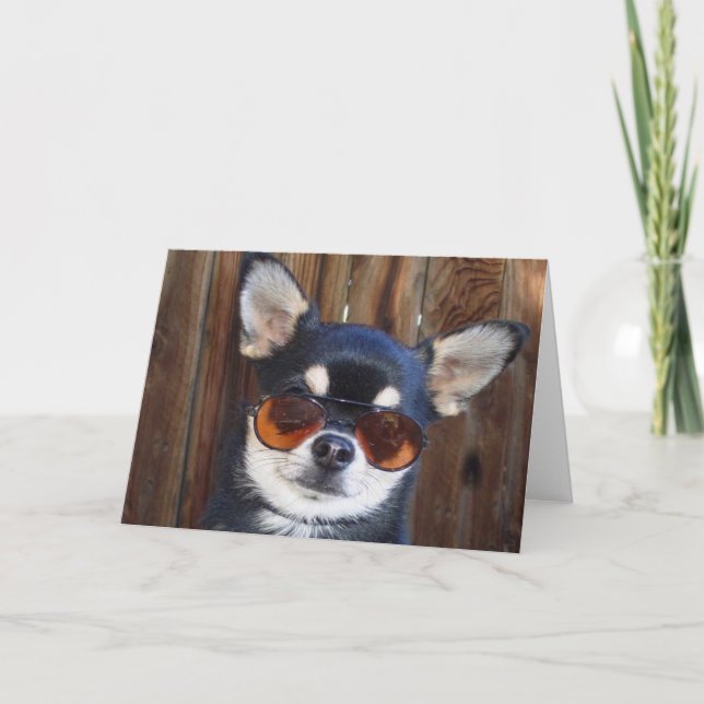 Tarjeta de felicitación de Chihuahua negra y morad (Anverso)