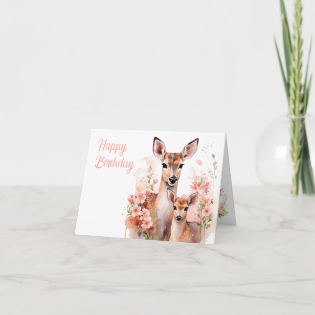 Tarjeta de felicitación de cierva y cervatillo con (Anverso)