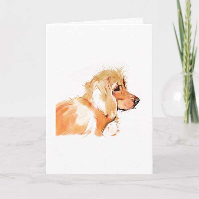 Tarjeta de Felicitación de Cocker Spaniel, Acuarel (Anverso)