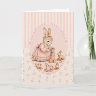 Tarjeta de felicitación de conejita vintage pastel