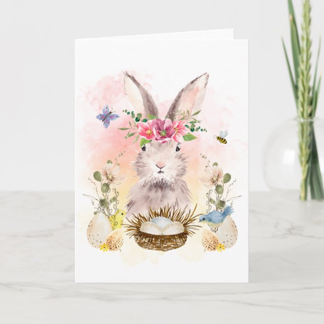 Tarjeta de felicitación de conejo Bunny floral acu (Anverso)