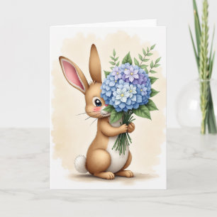 Tarjeta de Felicitación de Conejo con Flores