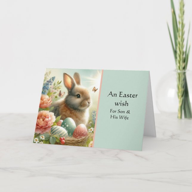 Tarjeta de felicitación de conejo de pascua feliz  (Anverso)