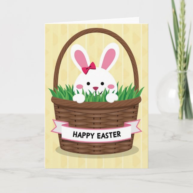 Tarjeta de Felicitación de Conejo en Cesta (Anverso)
