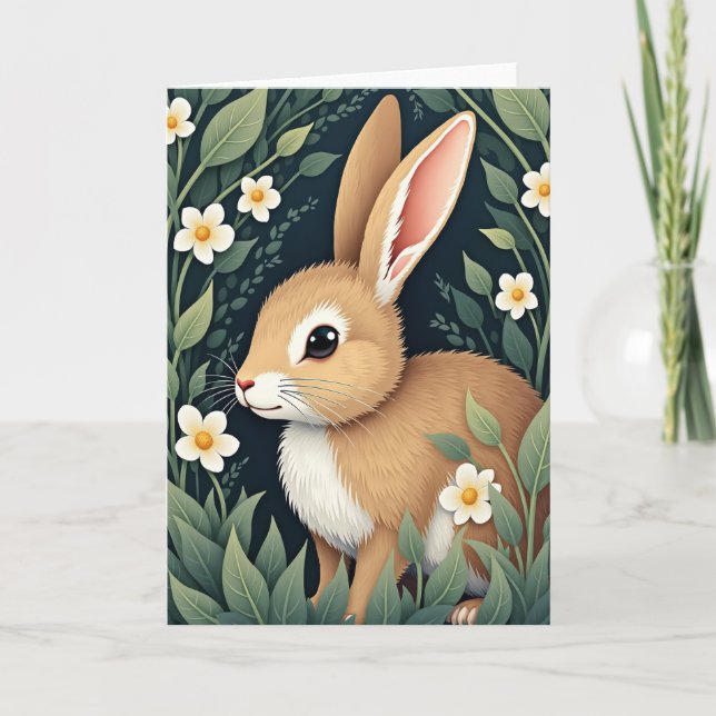 Tarjeta de felicitación de conejo en flor (Anverso)