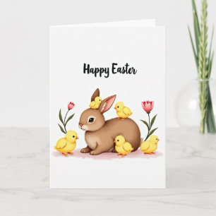 Tarjeta de Felicitación de Conejo y Pollitos