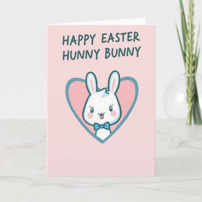 Tarjeta de Felicitación de Corazón de Conejito Ado (Anverso)