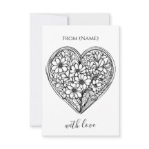 tarjeta de felicitación de corazón de flor en blan