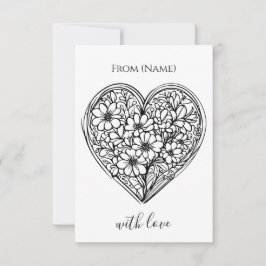tarjeta de felicitación de corazón de flor en blan