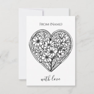 tarjeta de felicitación de corazón de flor en blan