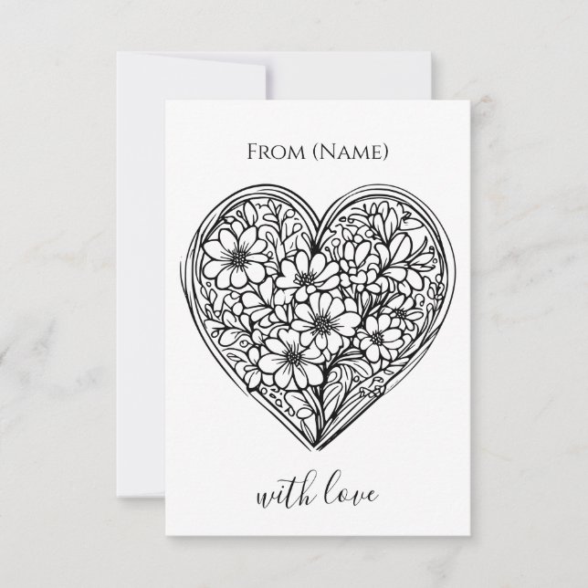 tarjeta de felicitación de corazón de flor en blan (Anverso)