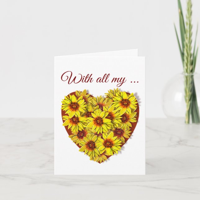Tarjeta de felicitación de corazón de girasol dobl (Anverso)