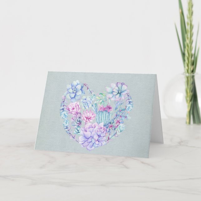 Tarjeta de felicitación de corazón de suculentas a (Anverso)