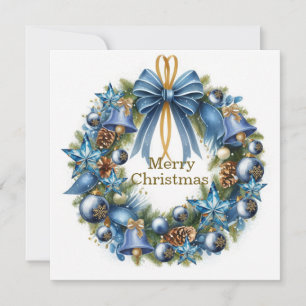 Tarjeta de felicitación de corona de Navidad azul