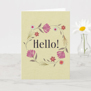 Tarjeta de felicitación de corona floral rosa y do