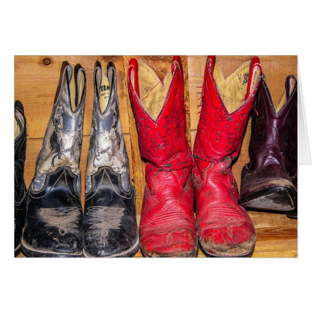 Tarjeta de felicitación de Cowboy Boots, un chico  (Anverso (Horizontal))