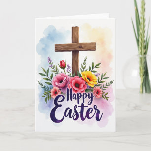 Tarjeta de felicitación de cruz floral de Pascua