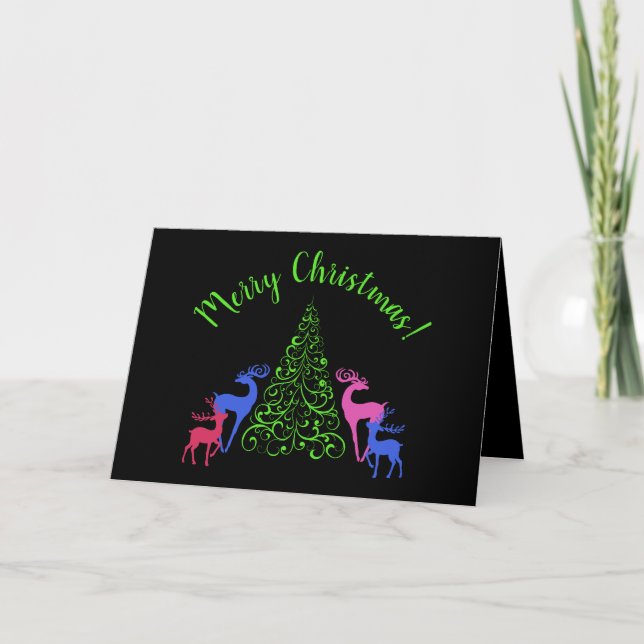 Tarjeta de felicitación de cuatro ciervos y un arb (Anverso)