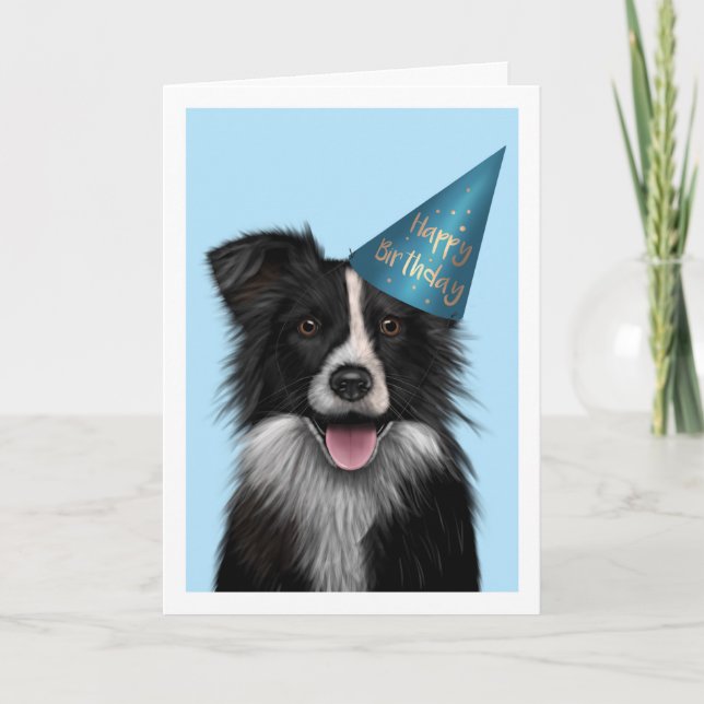 Tarjeta de felicitación de cumpleaños azul Collie  (Anverso)