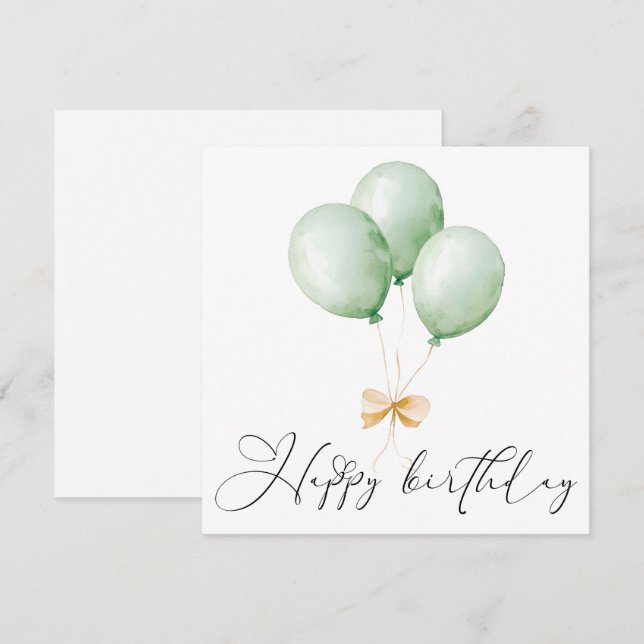 Tarjeta de felicitación de cumpleaños con globos y (Anverso / Reverso)