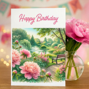 Tarjeta de felicitación de cumpleaños con peonías 