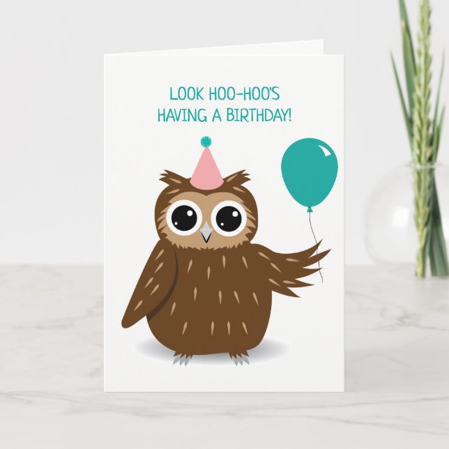 Tarjeta de felicitación de cumpleaños Cute Owl Pun (Anverso)