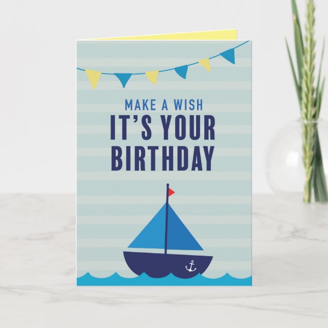 Tarjeta de felicitación de cumpleaños de Blue Boat (Anverso)