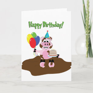 Tarjeta de felicitación de cumpleaños de cerdo en