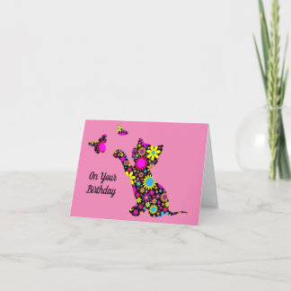 Tarjeta de felicitación de cumpleaños de gato con