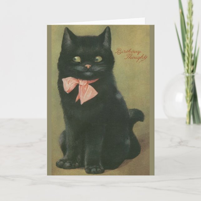 Tarjeta de felicitación de cumpleaños de gato negr (Anverso)
