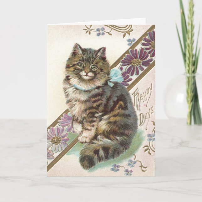 Tarjeta de felicitación de cumpleaños de gato vint (Anverso)