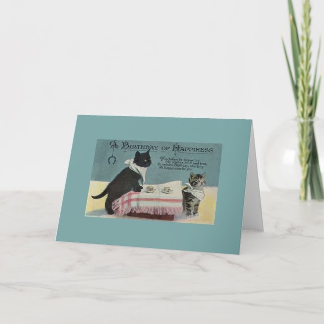 Tarjeta de felicitación de cumpleaños de gato vint (Anverso)