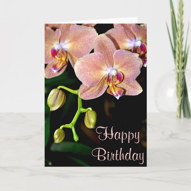 Tarjeta de felicitación de cumpleaños de orquídeas (Anverso)